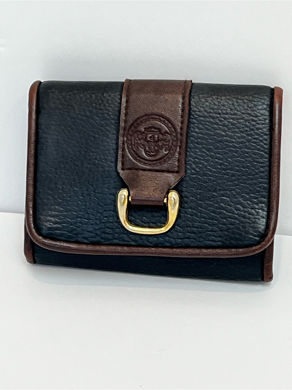 Roger Gimbel Vintage Black Brown Flap Wallet NWT Danier Deadstock Brass Accent